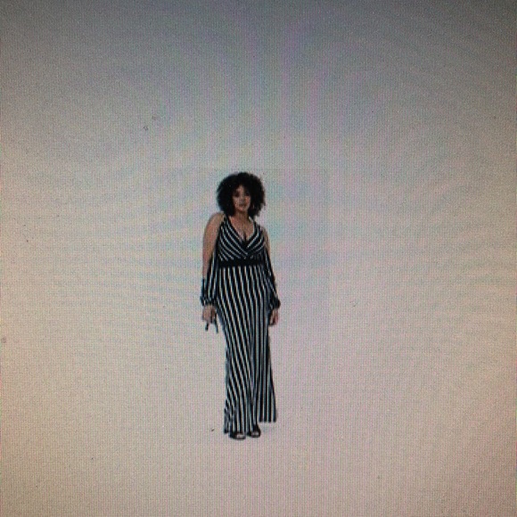 Plus Size Striped Open Shoulder Maxi Dress - Picture 4 of 7